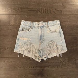 Zara rhinestone fringe denim shorts